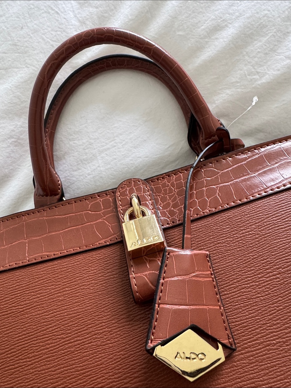NWT Aldo Taunn Croc-Trim Top-Handle Satchel Hand Bag Purse in Rust - Picture 10 of 13
